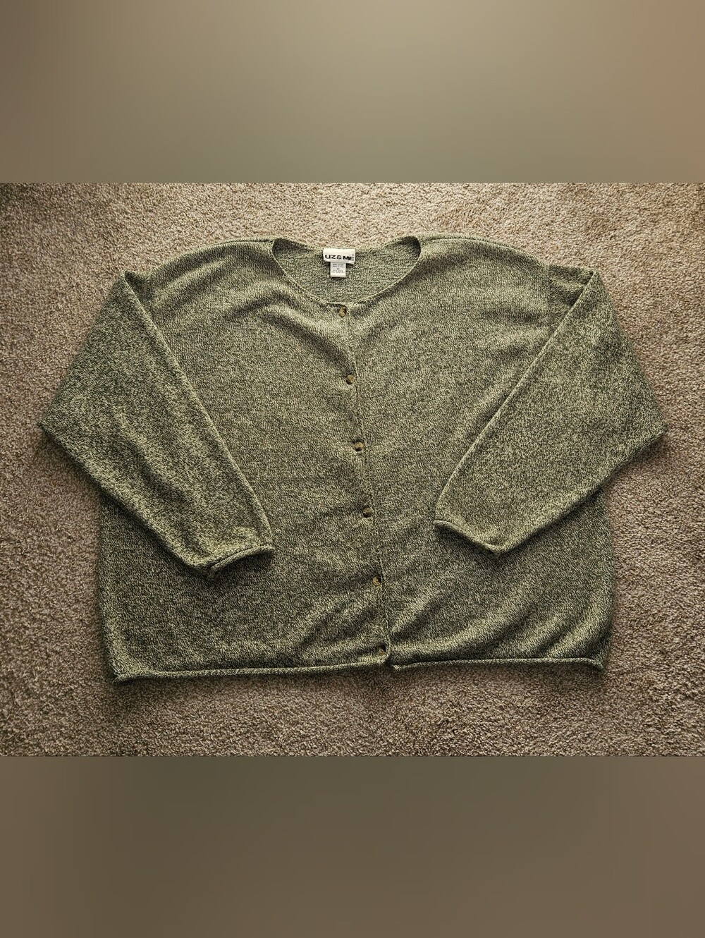 Liz & Me Cozygrunge Grannycore Heathered Olive Green Cardigan Plus Size 4X